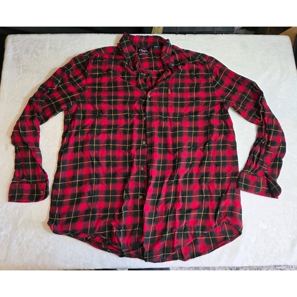 M392 Chaps Performance Men's 2XL Red Black Plaid Flannel Shirt 100% Cotton